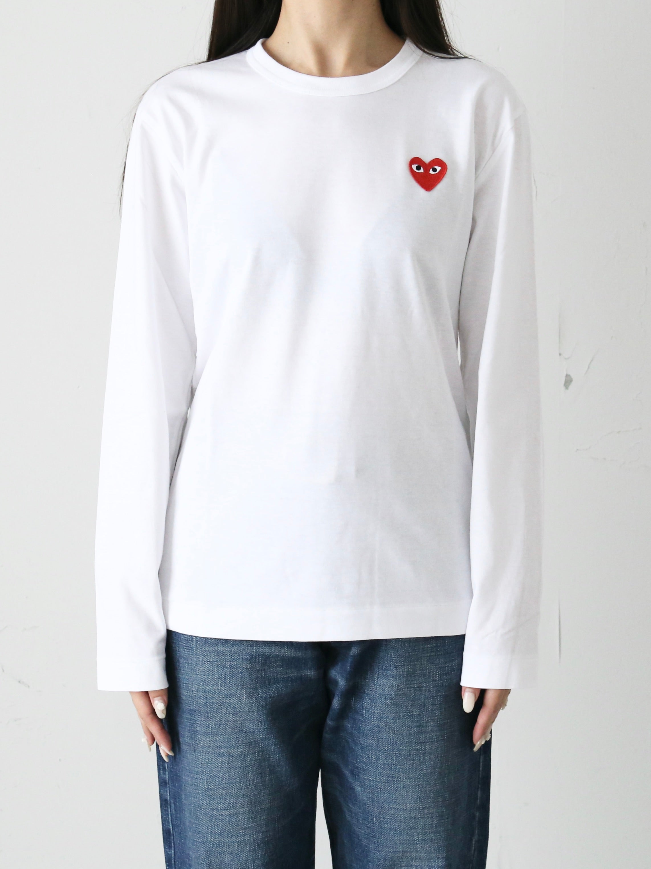 PLAY COMME des GARCONS ロングスリーブTシャツ(ホワイト×レッド) [AX-T118-051]