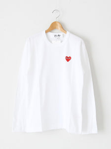 PLAY COMME des GARCONS ロングスリーブTシャツ(ホワイト×レッド) [AX-T118-051]