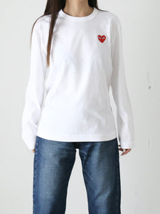 PLAY COMME des GARCONS ロングスリーブTシャツ(ホワイト×レッド) [AX-T118-051]