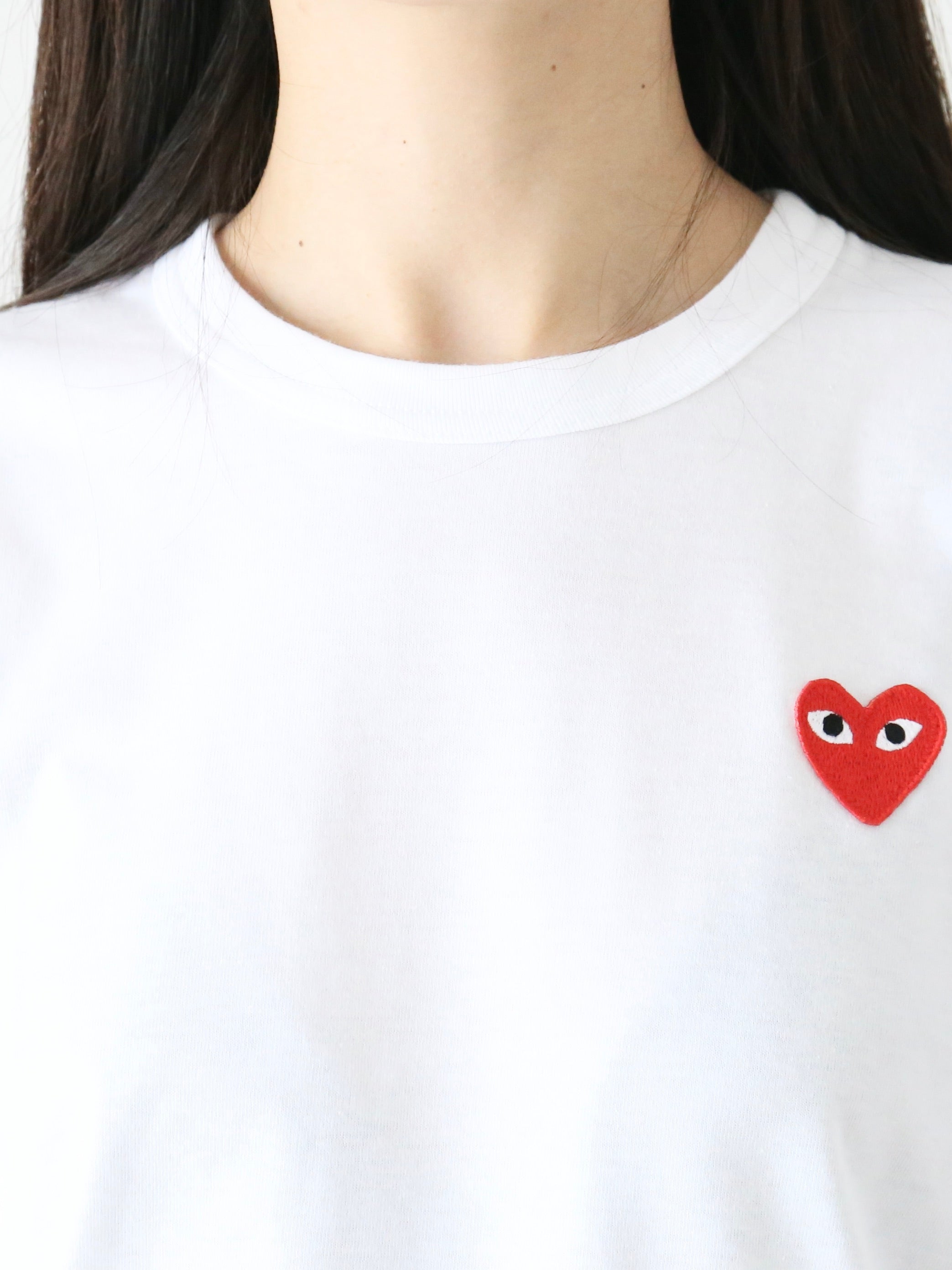 PLAY COMME des GARCONS ロングスリーブTシャツ(ホワイト×レッド) [AX-T118-051]