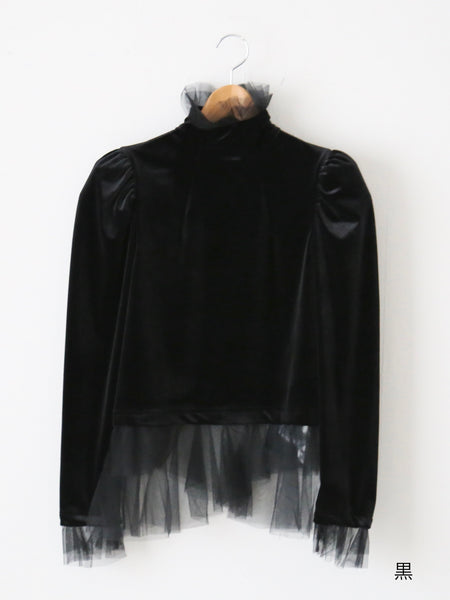 noir kei ninomiya ベロアストレッチ×ナイロンチュールタートルネックカットソー [3N-T013-051] – CREER