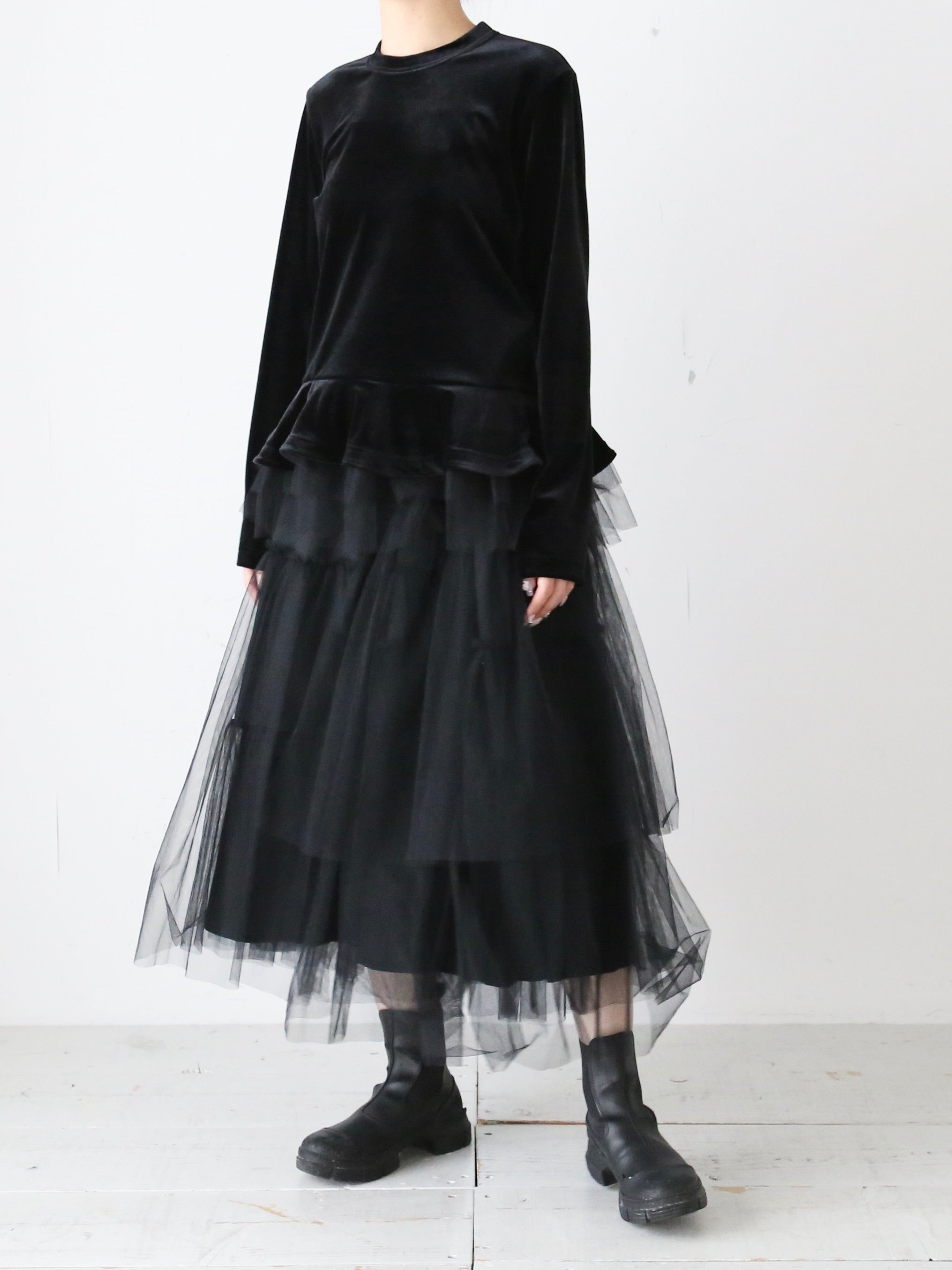 noir kei ninomiya ベロアストレッチ×ナイロンチュールトップス [3N-T012-051]