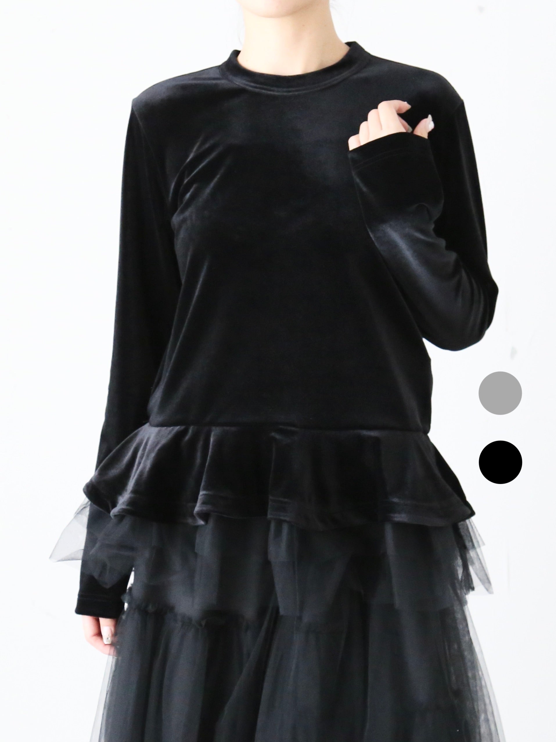 noir kei ninomiya ベロアストレッチ×ナイロンチュールトップス [3N-T012-051]